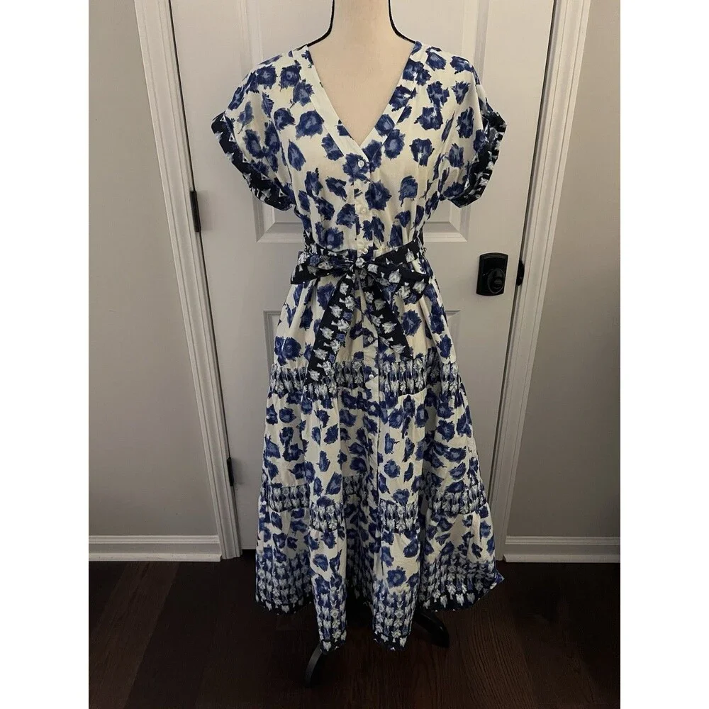 Abercrombie & Fitch Blue Print Tiered Maxi Dress Size Medium EUC